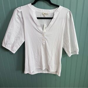 Madewell White Henley Popover with Elbow Puff Sleeves